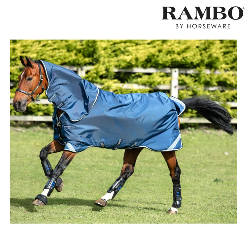 Horseware Rambo Tech Duo Turnout Rug - Denim Blue/Tan/Baby Blue/Navy