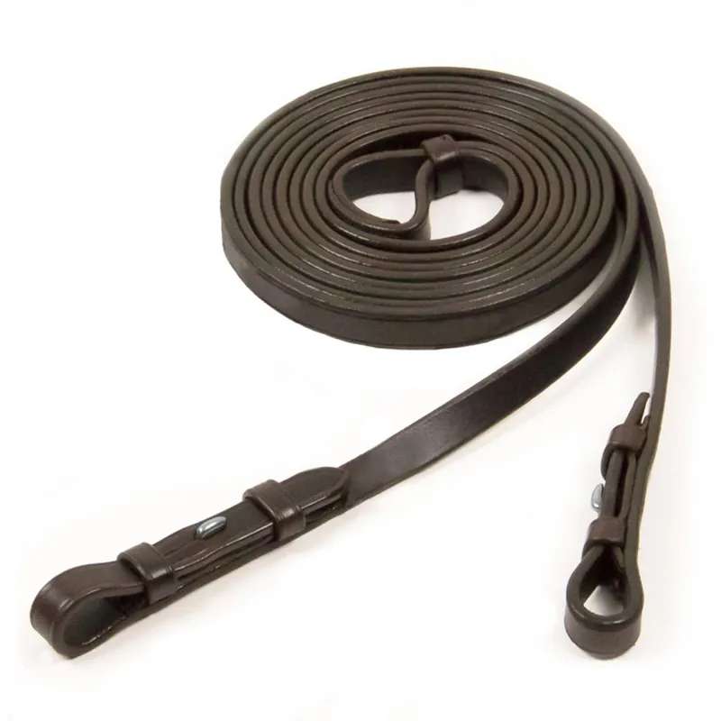 Schockemohle Double Bridle Leather Reins Hook and Stud - Dark Brown/Silver