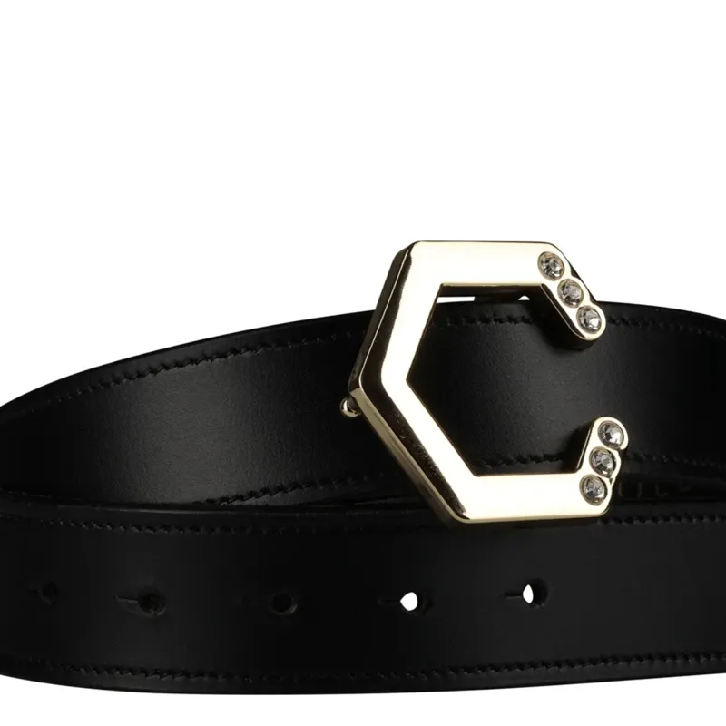 Coldstream Hutton Diamante Leather Belt - Black/Gold-1