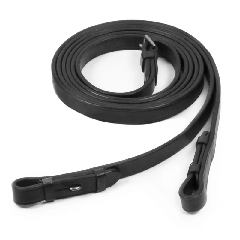 Schockemohle Leather Reins Hook and Stud No Stops- Black/Silver