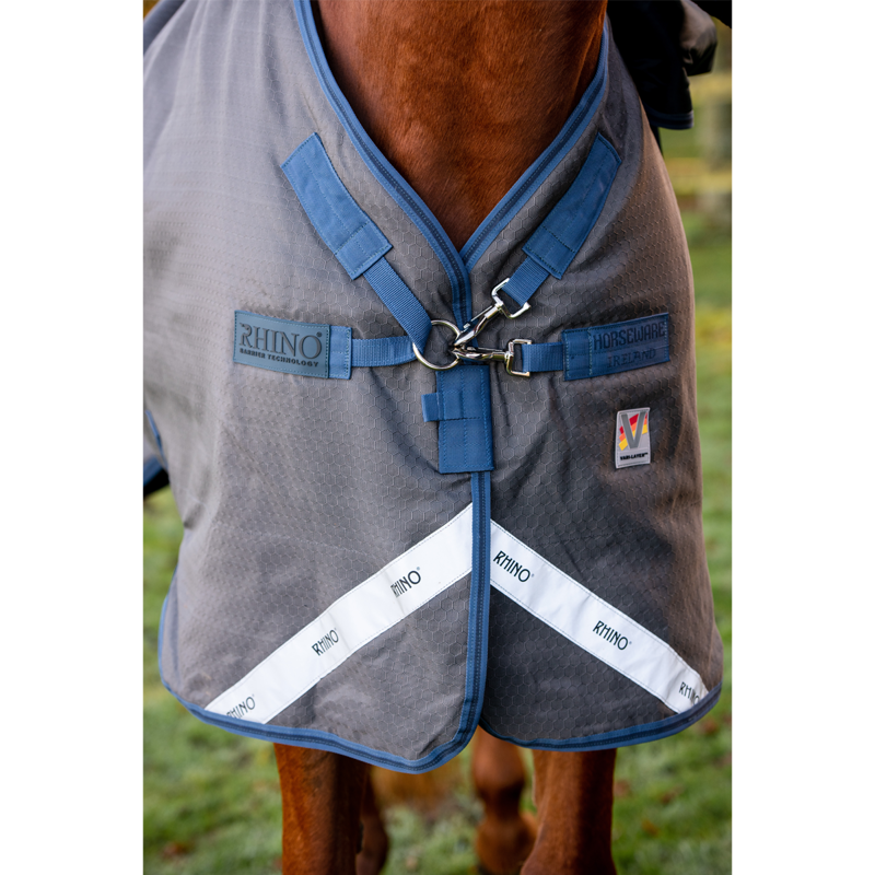Horseware Rhino Plus HexStop 100g Turnout Rug - Grey/Indigo Navy-2