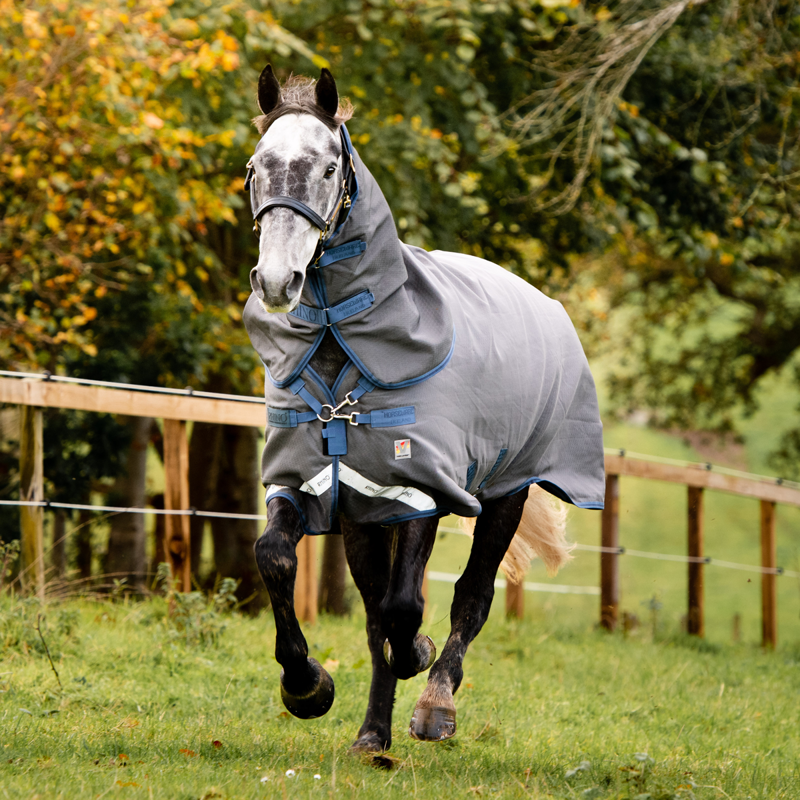 Horseware Rhino Plus HexStop 100g Turnout Rug - Grey/Indigo Navy-1