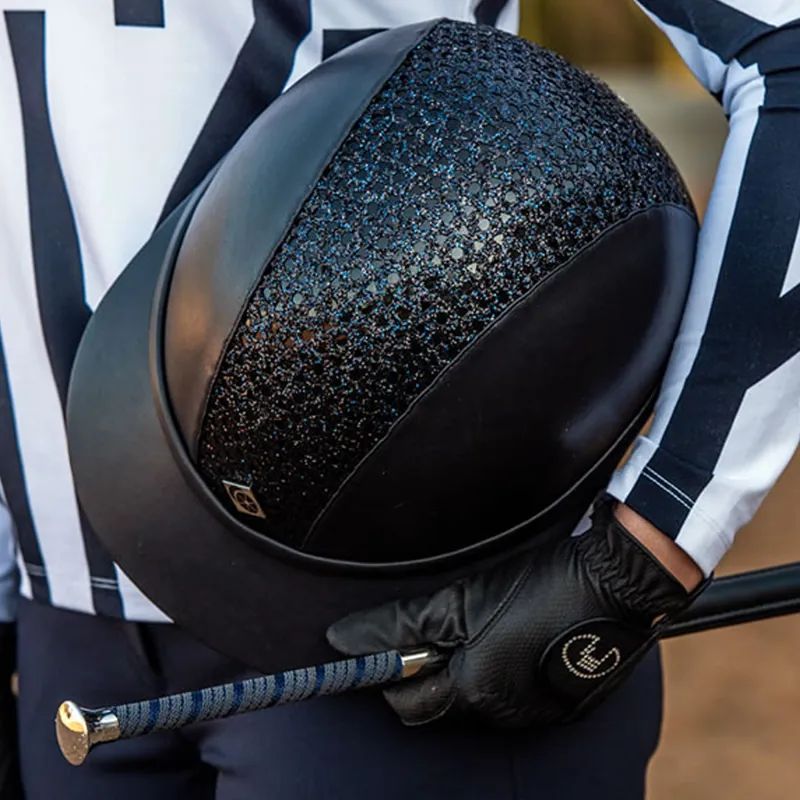 Charles Owen SP8 Plus Leather Look Riding Hat - Navy/Navy Sparkly-1