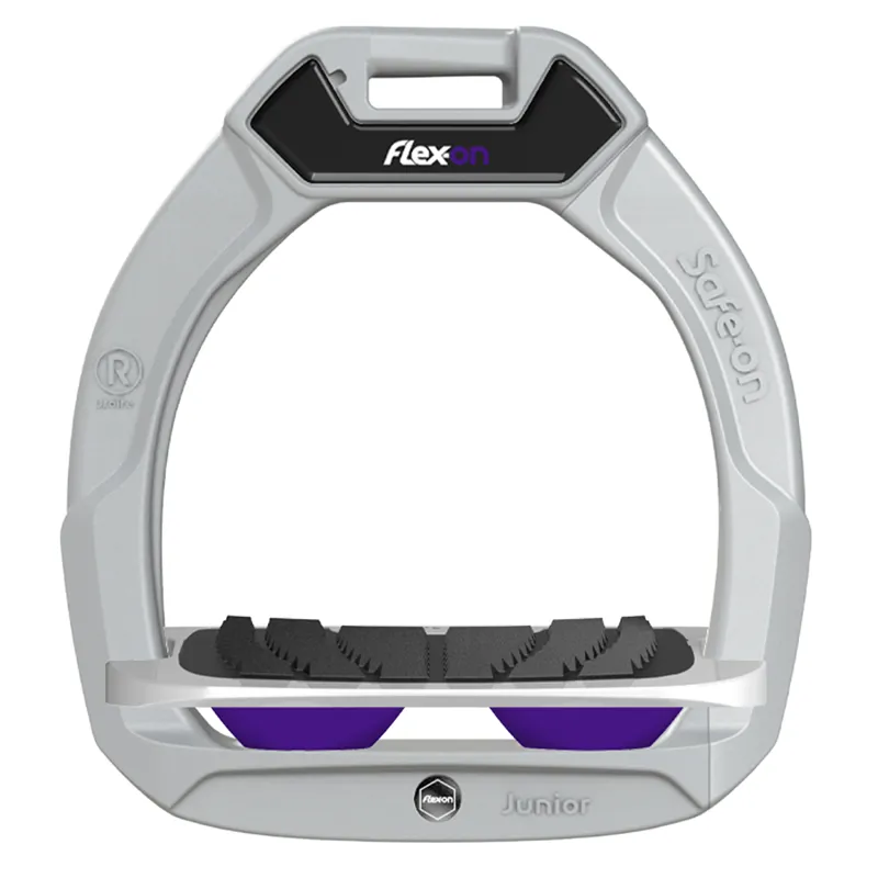 Flex-On Safe-On Junior Inclined Grip Stirrups - Grey/Grey/Purple