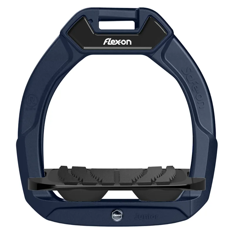 Flex-On Safe-On Junior Inclined Grip Stirrups - Navy Blue/Black/Black