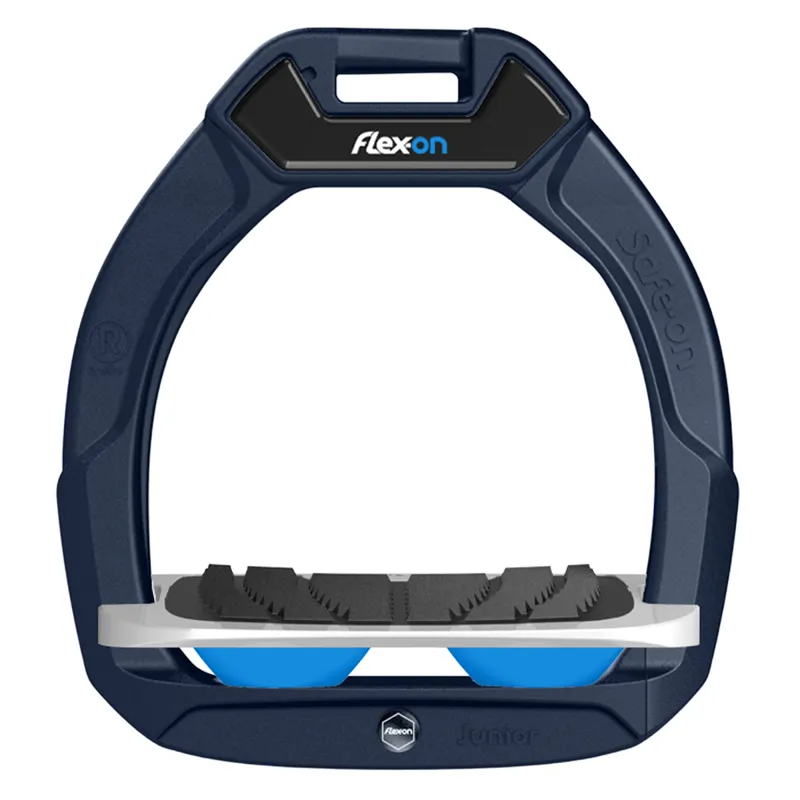 Flex-On Safe-On Junior Inclined Grip Stirrups - Navy Blue/Grey/Light Blue