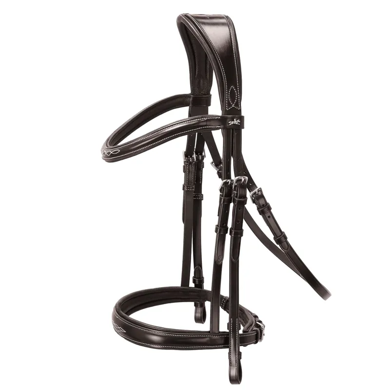 Schockemohle Monza F Bridle - Dark Brown/Cream/Silver-1