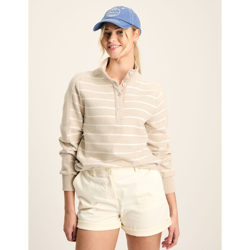 Joules Ladies Southwold Button Down Striped Sweatshirt - Oat-1