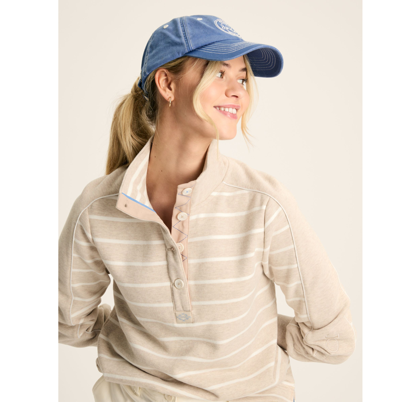Joules Ladies Southwold Button Down Striped Sweatshirt - Oat-2