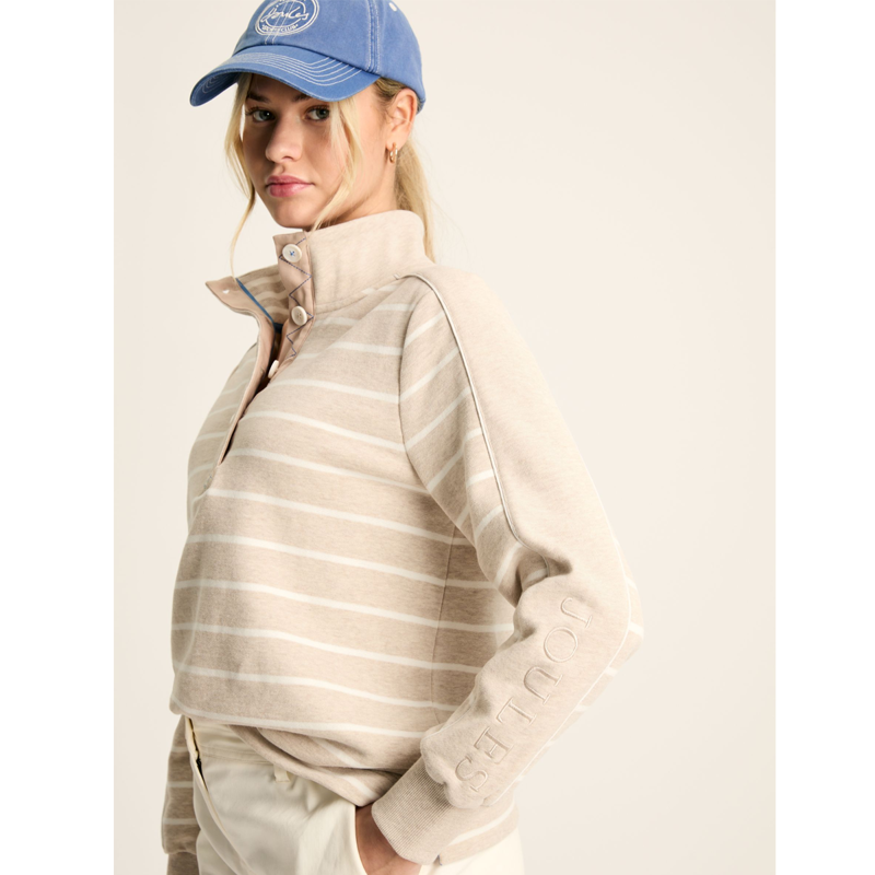 Joules Ladies Southwold Button Down Striped Sweatshirt - Oat-3