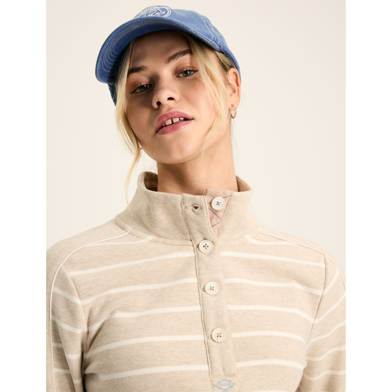 Joules Ladies Southwold Button Down Striped Sweatshirt - Oat-5