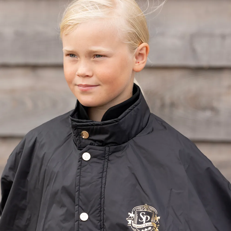 Supreme Products Active Junior Show Rider Rain Cape - Black/Gold-2