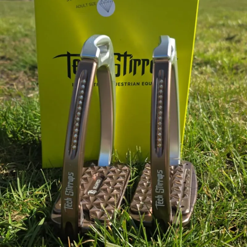 Tech Venice Sloped Evo Safety Stirrup - Silver/Brown/Swarovski Golden Shadow-1