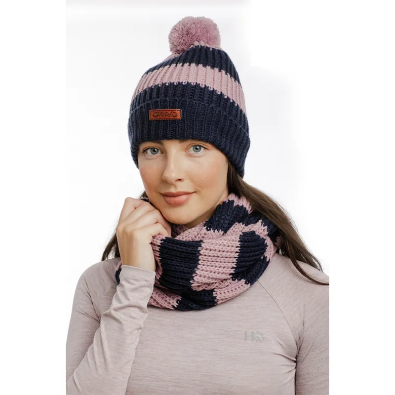Horseware Knitted Hat and Snood - Navy/Pink
