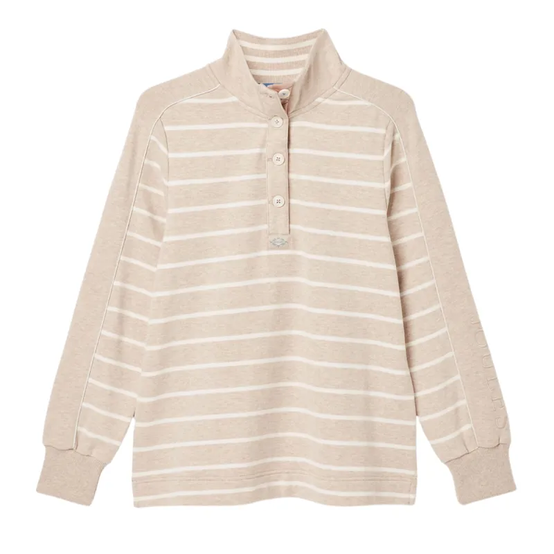 Joules Ladies Southwold Button Down Striped Sweatshirt - Oat