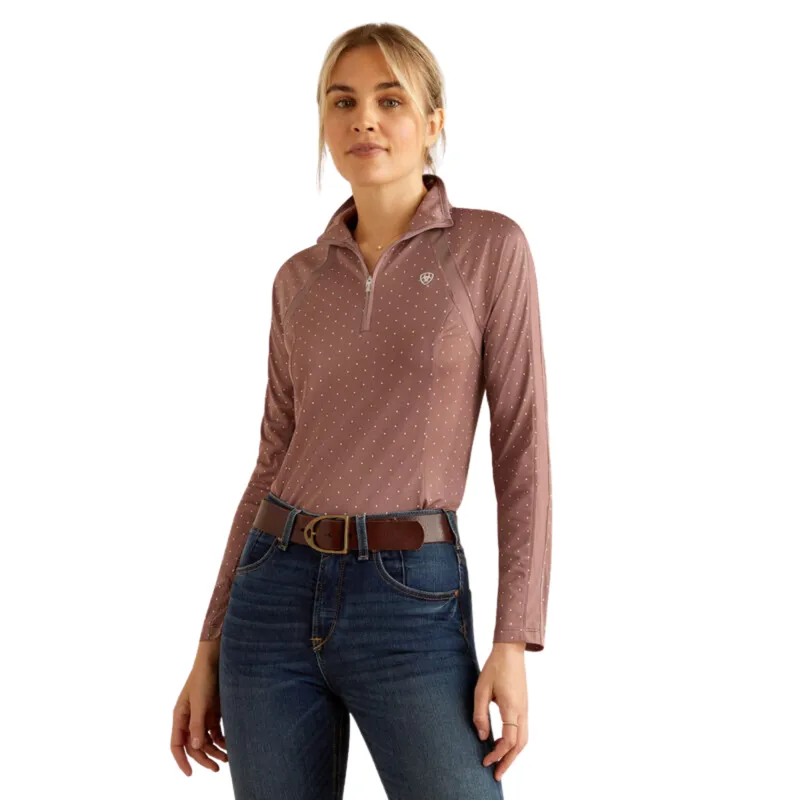 Ariat Women's Sunstopper 3.0 1/4 Zip Base Layer - Twilight Mauve Dot