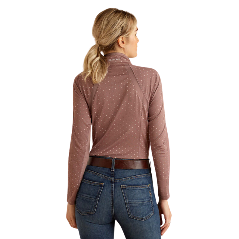 Ariat Women's Sunstopper 3.0 1/4 Zip Base Layer - Twilight Mauve Dot-1