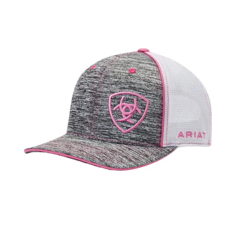 Ariat Women's Offset Shield Logo Trucker Cap - Gray/Pink