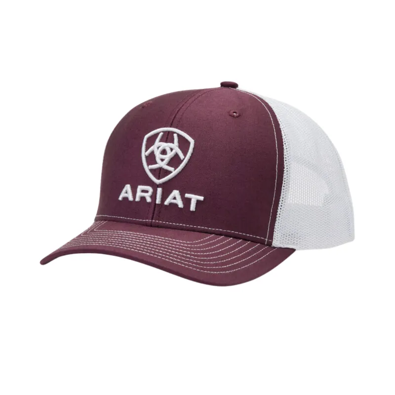 Ariat Men's Stacked Logo Trucker Cap - Burgundy/White
