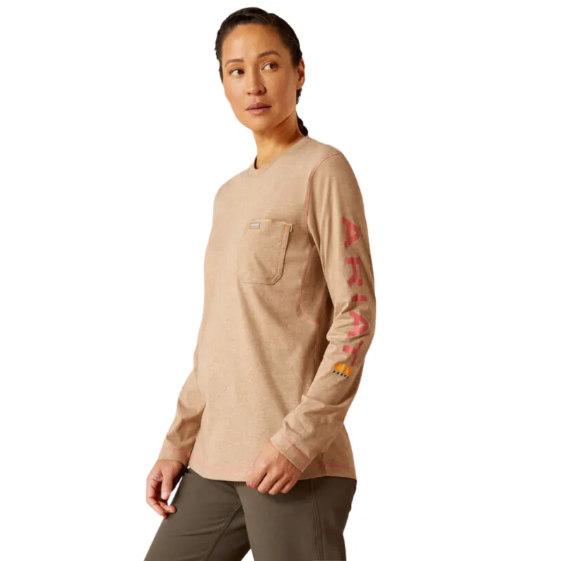Ariat Women's Rebar Workman Logo T-Shirt - Oatmeal Heather/Desert Rose