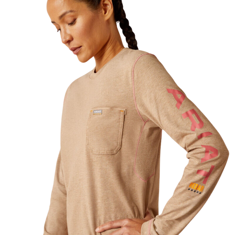 Ariat Women's Rebar Workman Logo T-Shirt - Oatmeal Heather/Desert Rose-2