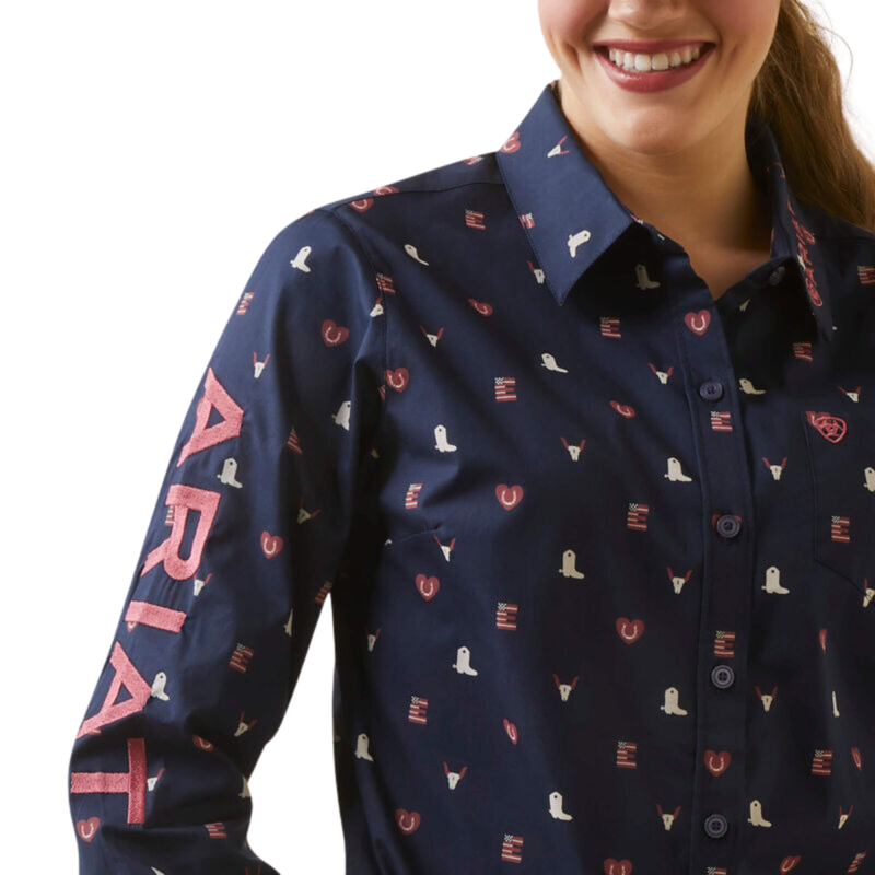 Ariat Women's Team Kirby Stretch Western Shirt - Western Love Print-2