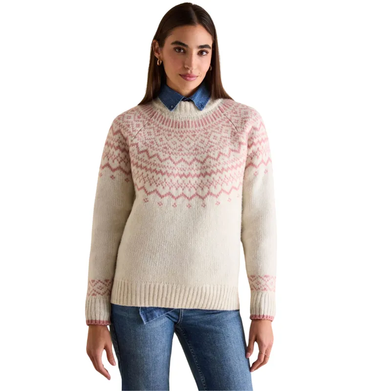 Joules Ladies Charlotte Crew Neck Fair Isle Jumper - Creme