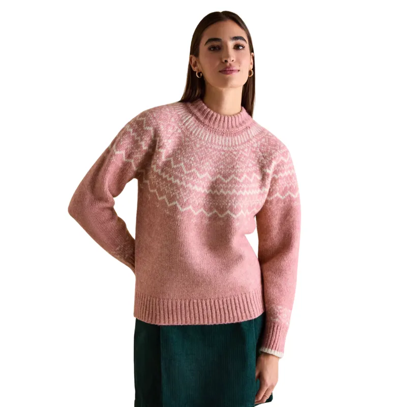 Joules Ladies Charlotte Crew Neck Fair Isle Jumper - Pink