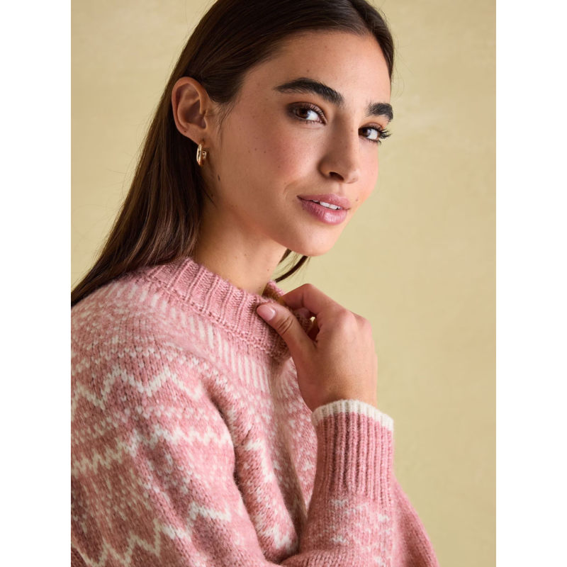 Joules Ladies Charlotte Crew Neck Fair Isle Jumper - Pink-3