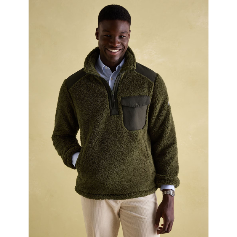 Joules Men's Billy Quarter Zip Borg Fleece Sweatshirt - Green-1