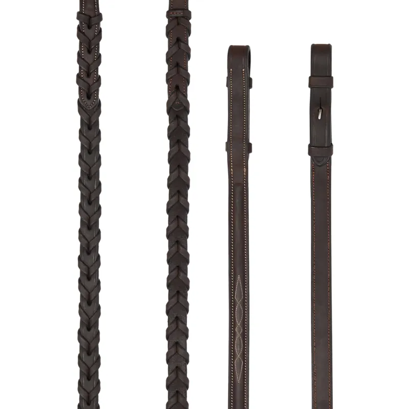 LeMieux Hunter Leather Laced Reins - Havana/Silver