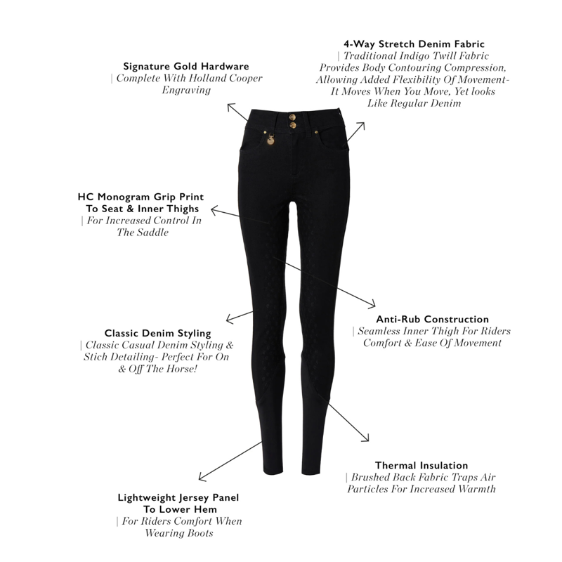 Holland Cooper Denim Thermal Full Grip Breeches - Black-8