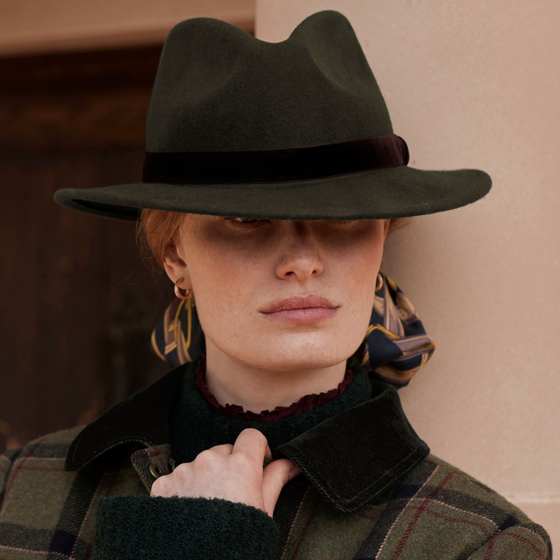 Joules Ladies Maude Wool Fedora Hat - Heritage Green-3