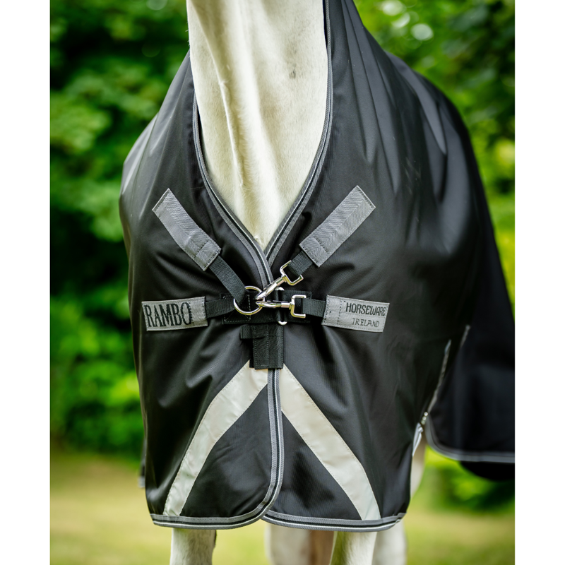 Horseware Rambo Heavy 400g Wug Turnout - Black/Thunderstorm Grey/Silver-3