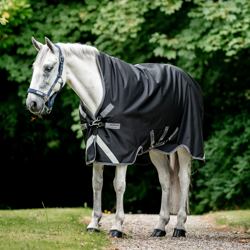 Horseware Rambo 50g Light Wug Turnout Rug - Black/Thunderstorm Grey/Silver-2