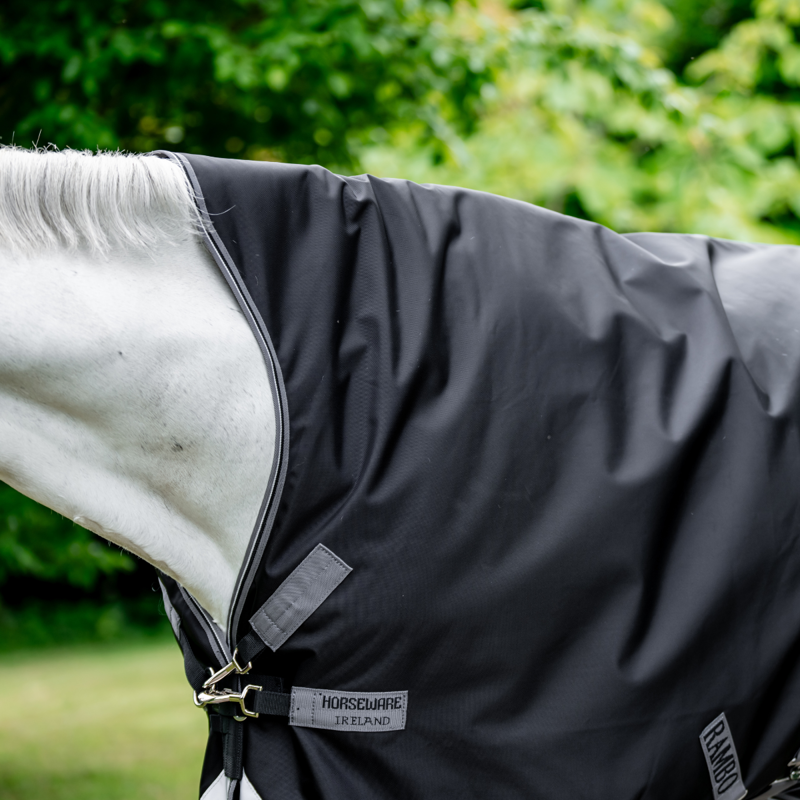 Horseware Rambo 50g Light Wug Turnout Rug - Black/Thunderstorm Grey/Silver-6