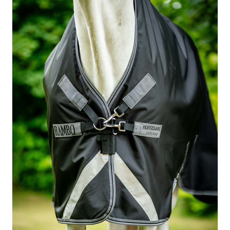 Horseware Rambo 50g Light Wug Turnout Rug - Black/Thunderstorm Grey/Silver-3