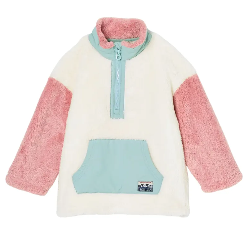 Joules Kids' Always Cosy Colourblock Quarter Zip Borg Fleece - Cream