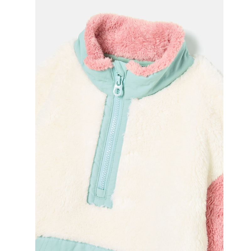Joules Kids' Always Cosy Colourblock Quarter Zip Borg Fleece - Cream-1