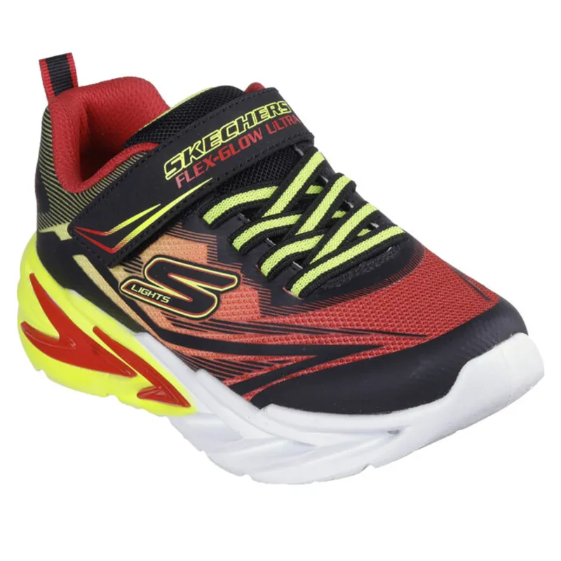 Skechers Boys' Flex-Glow Ultra Trainers - Black/Red-1