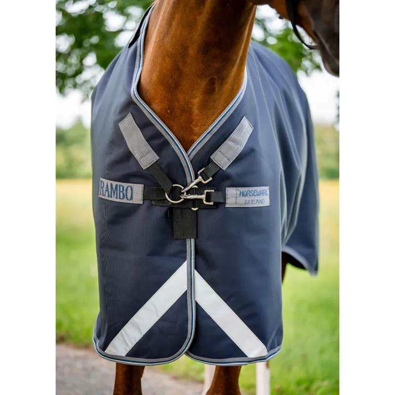 Horseware Rambo Supreme 1680D 450g Heavy Vari-Layer Turnout - Navy/Thunderstorm Grey/Silver-3