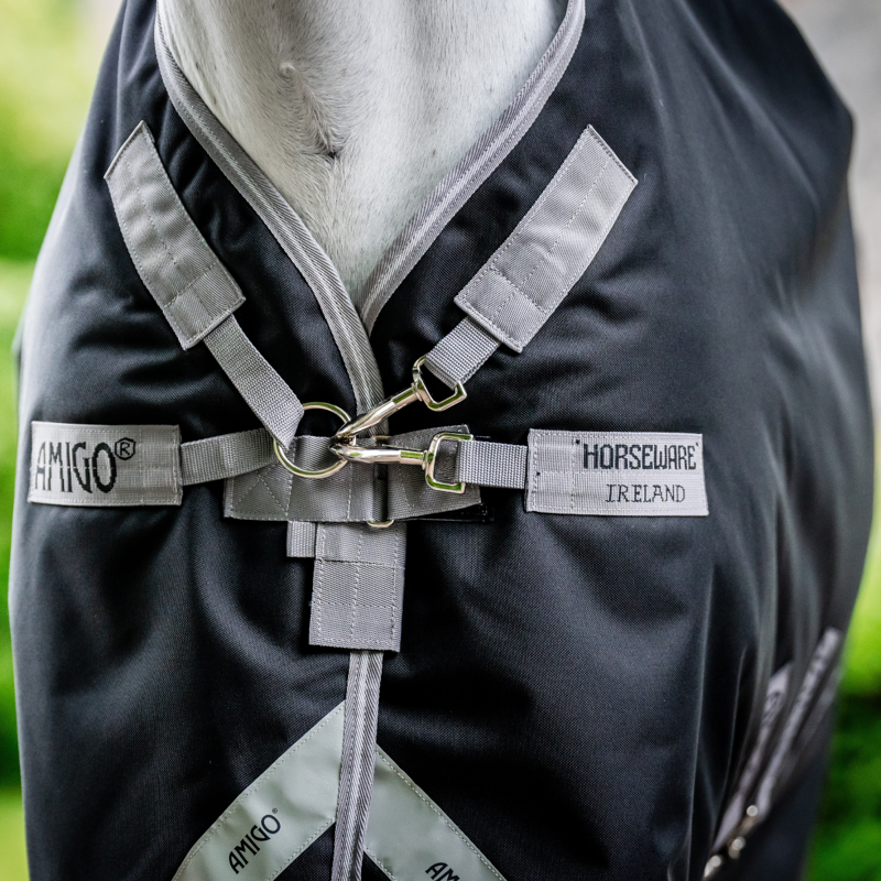 Horseware Amigo Bravo 12 Plus Medium 250g Turnout Rug - Black/Titanium Grey Silver-5