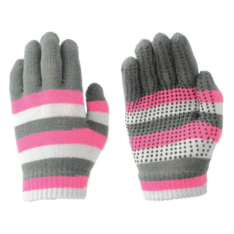 Hy Equestrian Magic Striped Gloves - Pink/Grey