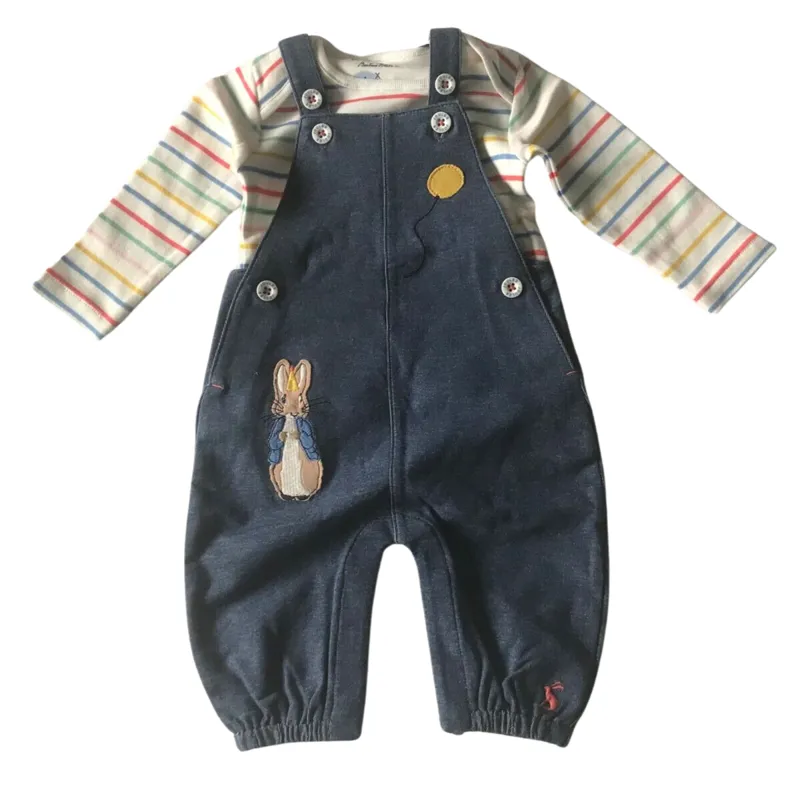 Joules Peter Rabbit Wilbur Organically Grown Cotton Dungaree Set - Denim Peter Rabbit 