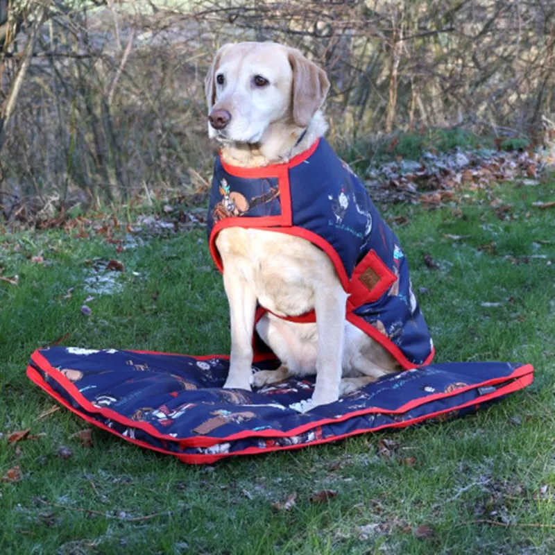 Benji and Flo Thelwell Collection Practice Makes Perfect Dog Bed - Navy/Red-1