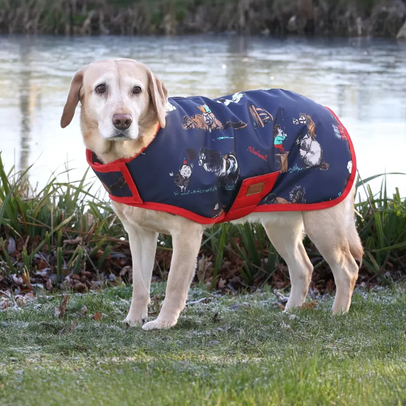 Benji And Flo Thelwell Collection Practice Makes Perfect Dog Coat - Navy/Red-1