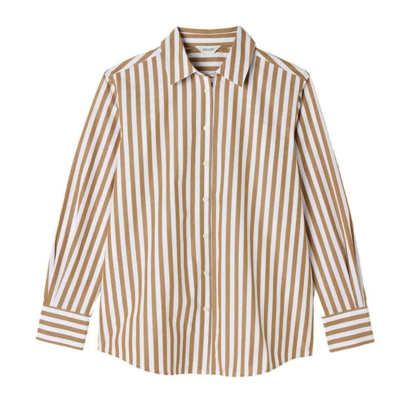 Joules Ladies Amilla Stripe Longline Relaxed Fit Shirt - Tan/White
