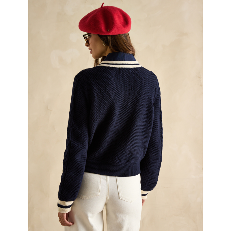 Joules Ladies Centre Court Cable Knit Cardigan - Navy-2