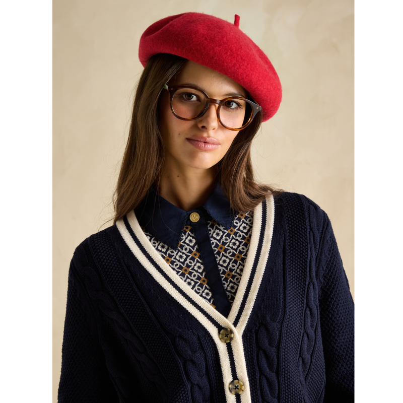 Joules Ladies Centre Court Cable Knit Cardigan - Navy-4