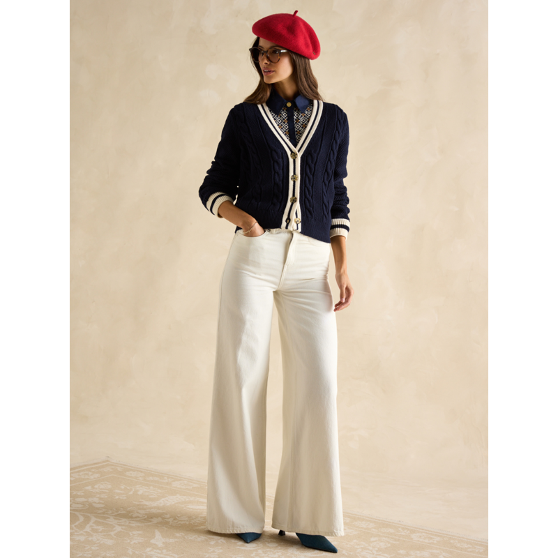 Joules Ladies Centre Court Cable Knit Cardigan - Navy-3